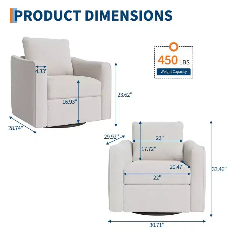 Poltrona girevole per soggiorno, poltrona moderna in lino imbottita, base in acciaio che supporta fino a 200 kg, sedia da lettura con schienale ergonomico