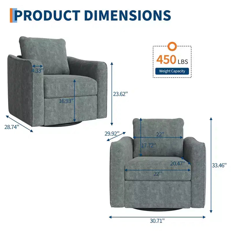 Poltrona girevole per soggiorno, poltrona moderna in lino imbottita, base in acciaio che supporta fino a 200 kg, sedia da lettura con schienale ergonomico