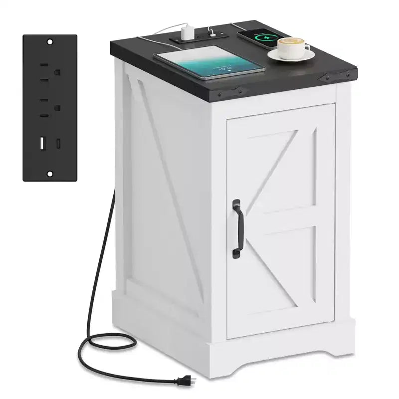 GustoWave Tavolino da divano/Comodino da fattoria con ripiano regolabile e gestione cavi, comodino moderno per camera da letto e soggiorno - Bianco