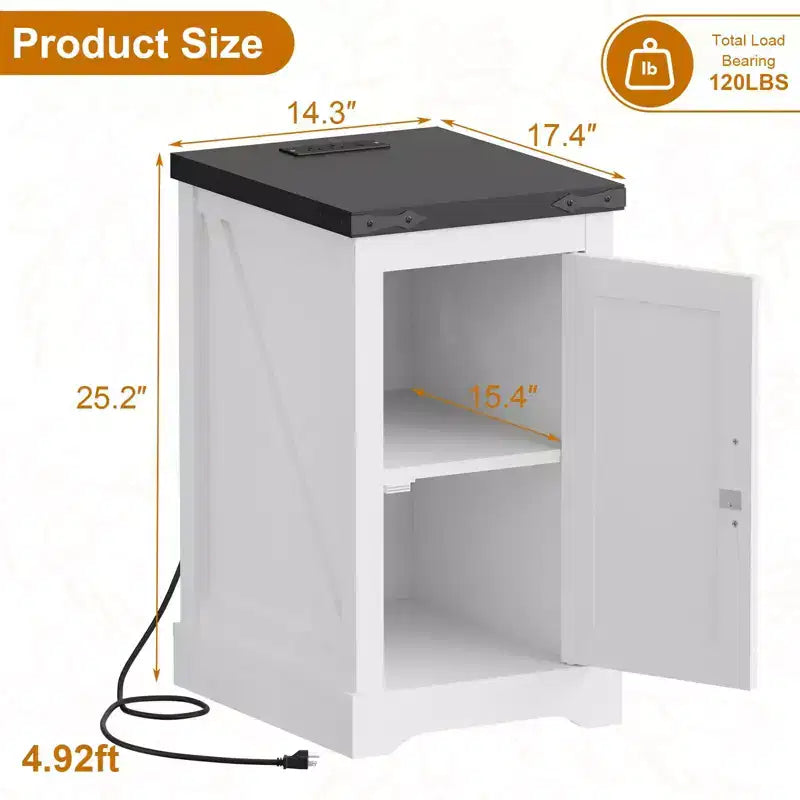 GustoWave Tavolino da divano/Comodino da fattoria con ripiano regolabile e gestione cavi, comodino moderno per camera da letto e soggiorno - Bianco