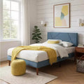 MAYEERTY Platform Bed Frame - Upholstered Padded Headboard, 12 Wood Slats & Center Support Leg