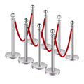 VEVOR Stanchions and Velvet Ropes 8Pcs, Hollow Base with Stainless Steel Post, 4 Red Velvet Ropes and Posts, Crowd Control Barriers Stanchions,Silver