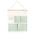 Alilang Hanging Wall Organizer with Green Gingham Pockets and Wooden Rod 12x14in