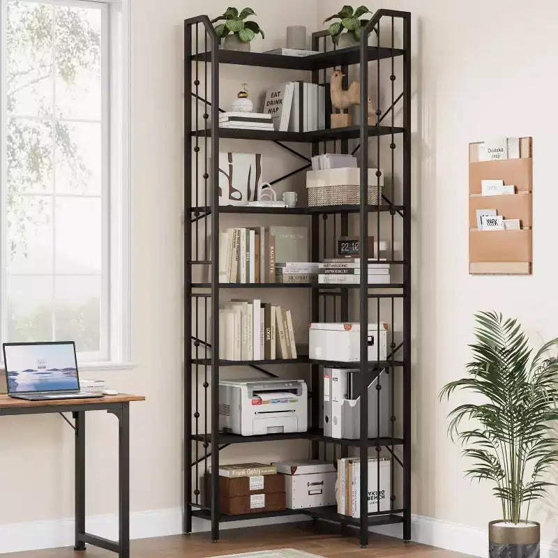 Scaffale angolare a 7 ripiani GustoWave, libreria a L alta 86 cm con struttura in metallo
