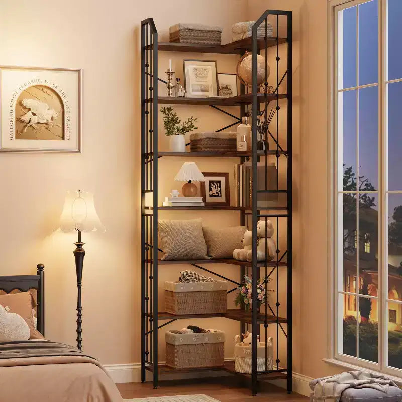Scaffale angolare a 7 ripiani GustoWave, libreria a L alta 86 cm con struttura in metallo