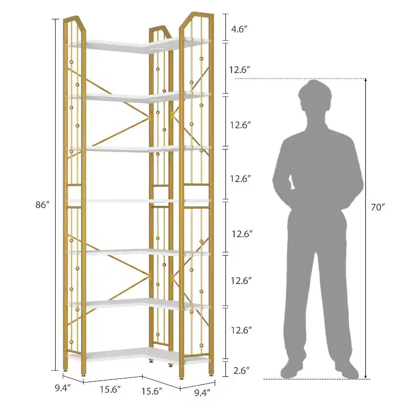 Scaffale angolare a 7 ripiani GustoWave, libreria a L alta 86 cm con struttura in metallo
