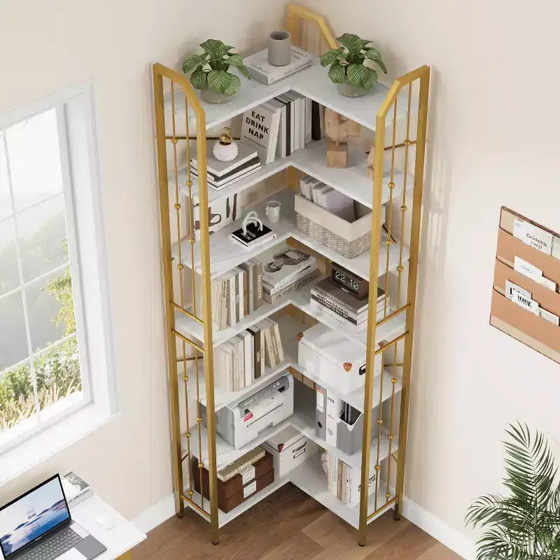 Scaffale angolare a 7 ripiani GustoWave, libreria a L alta 86 cm con struttura in metallo