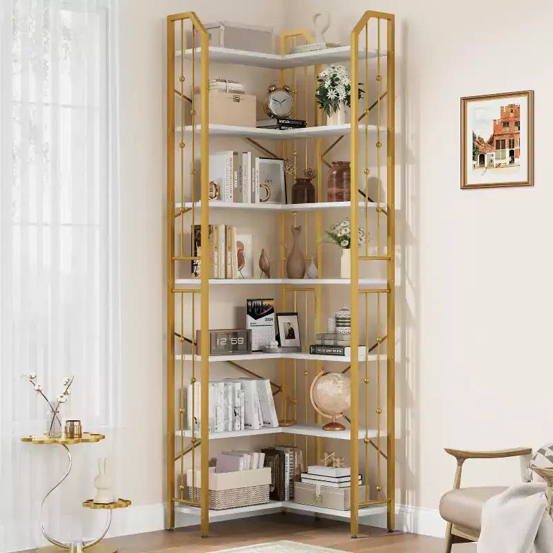 Scaffale angolare a 7 ripiani GustoWave, libreria a L alta 86 cm con struttura in metallo