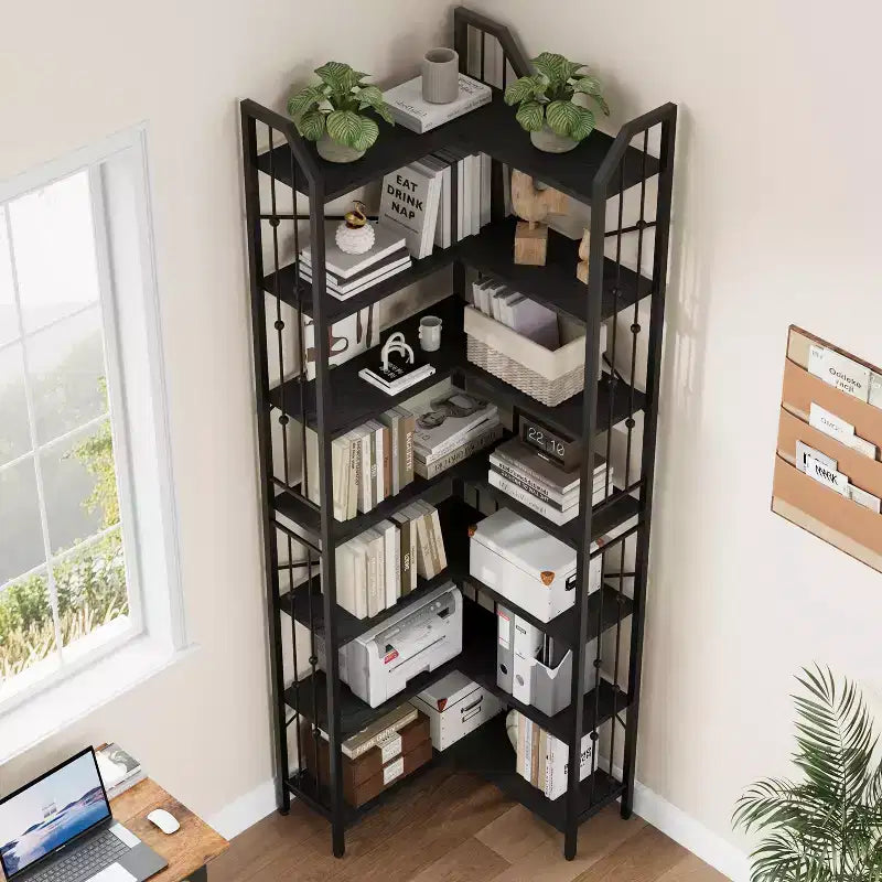 Scaffale angolare a 7 ripiani GustoWave, libreria a L alta 86 cm con struttura in metallo