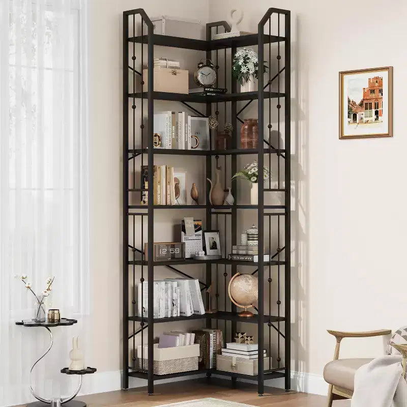 Scaffale angolare a 7 ripiani GustoWave, libreria a L alta 86 cm con struttura in metallo