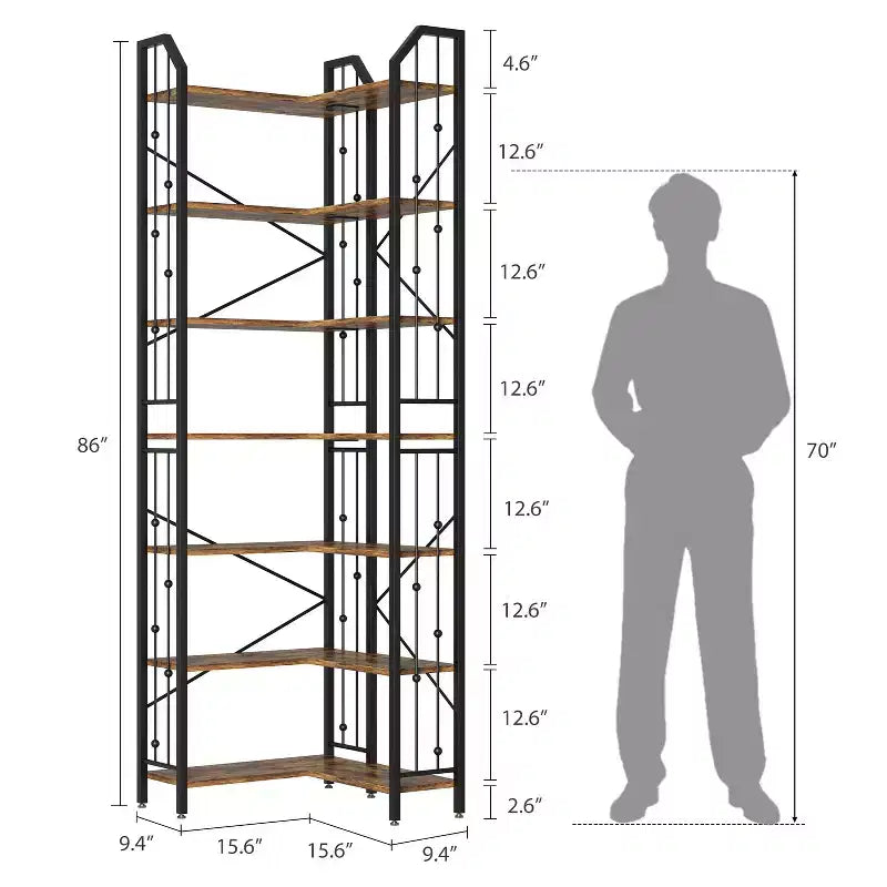 Scaffale angolare a 7 ripiani GustoWave, libreria a L alta 86 cm con struttura in metallo
