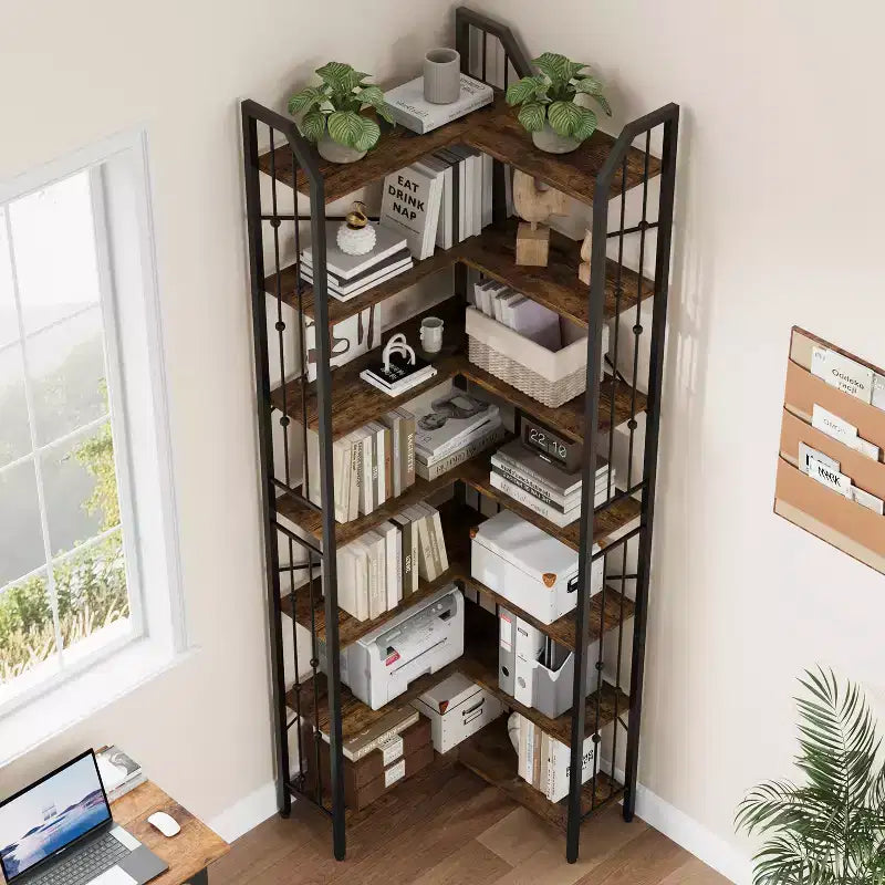 Scaffale angolare a 7 ripiani GustoWave, libreria a L alta 86 cm con struttura in metallo