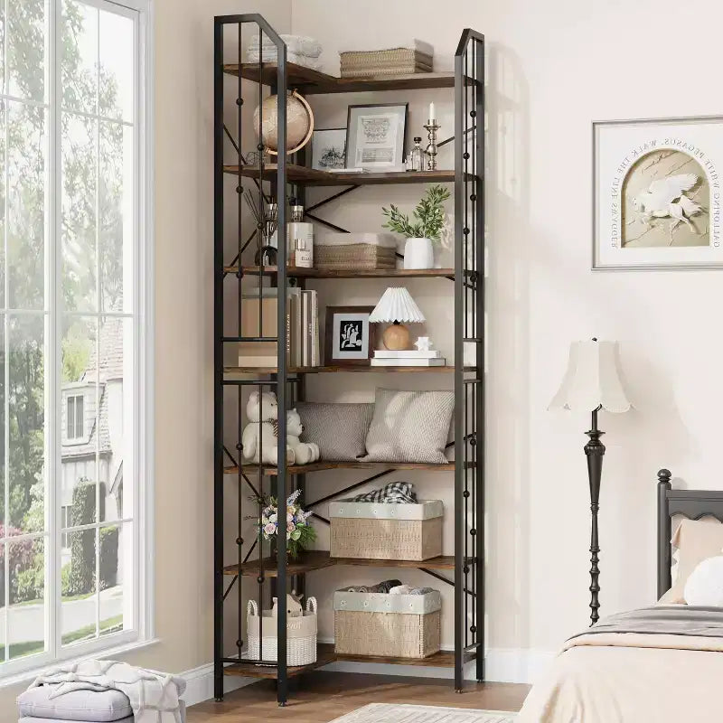 Scaffale angolare a 7 ripiani GustoWave, libreria a L alta 86 cm con struttura in metallo