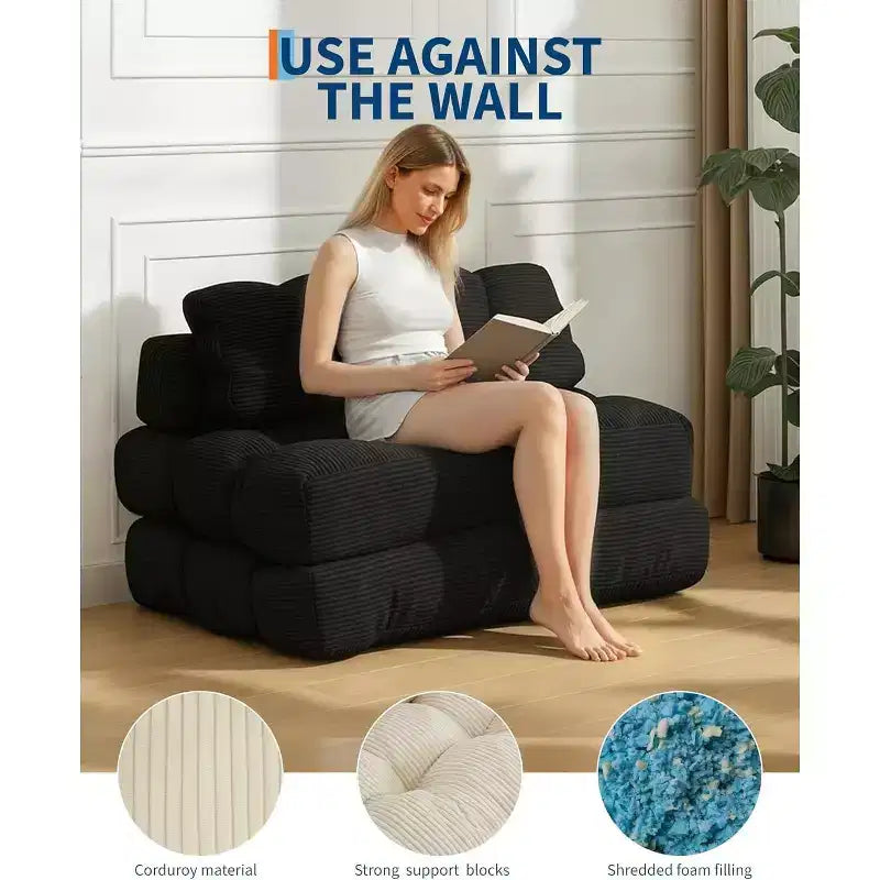 Garvee Divano Letto Sedia 3 in 1 Portatile Pieghevole Matrimoniale con Cuscino, Materasso e Schienale Pieghevole Convertibile, Divano da Terra Portatile