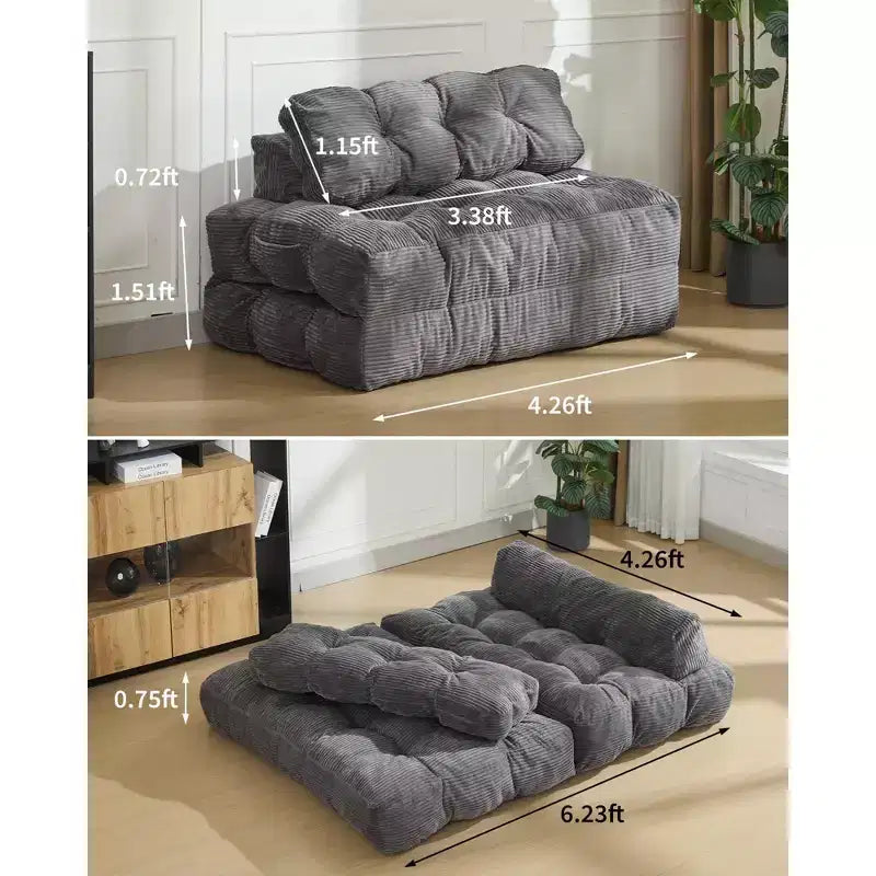 Garvee Divano Letto Sedia 3 in 1 Portatile Pieghevole Matrimoniale con Cuscino, Materasso e Schienale Pieghevole Convertibile, Divano da Terra Portatile