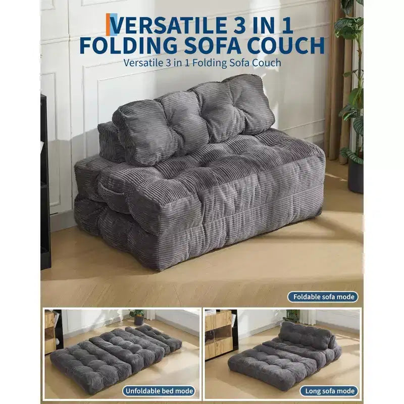 Garvee Divano Letto Sedia 3 in 1 Portatile Pieghevole Matrimoniale con Cuscino, Materasso e Schienale Pieghevole Convertibile, Divano da Terra Portatile