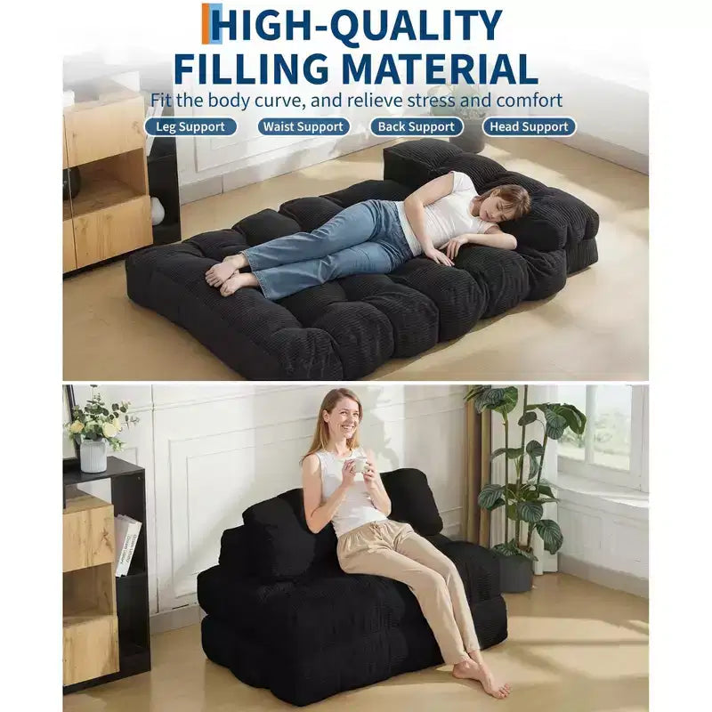 Garvee Divano Letto Sedia 3 in 1 Portatile Pieghevole Matrimoniale con Cuscino, Materasso e Schienale Pieghevole Convertibile, Divano da Terra Portatile