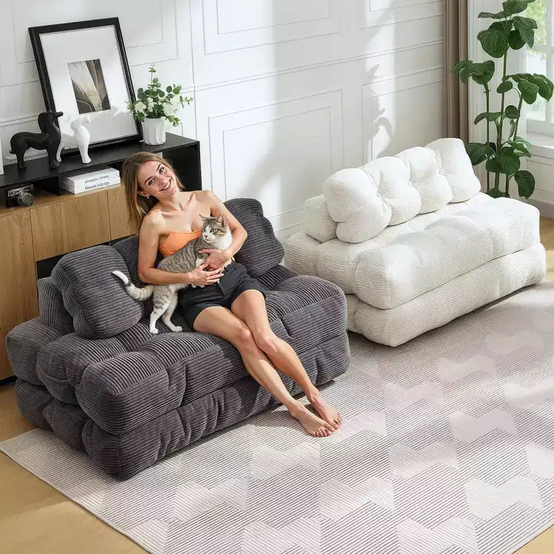 Garvee Divano Letto Sedia 3 in 1 Portatile Pieghevole Matrimoniale con Cuscino, Materasso e Schienale Pieghevole Convertibile, Divano da Terra Portatile