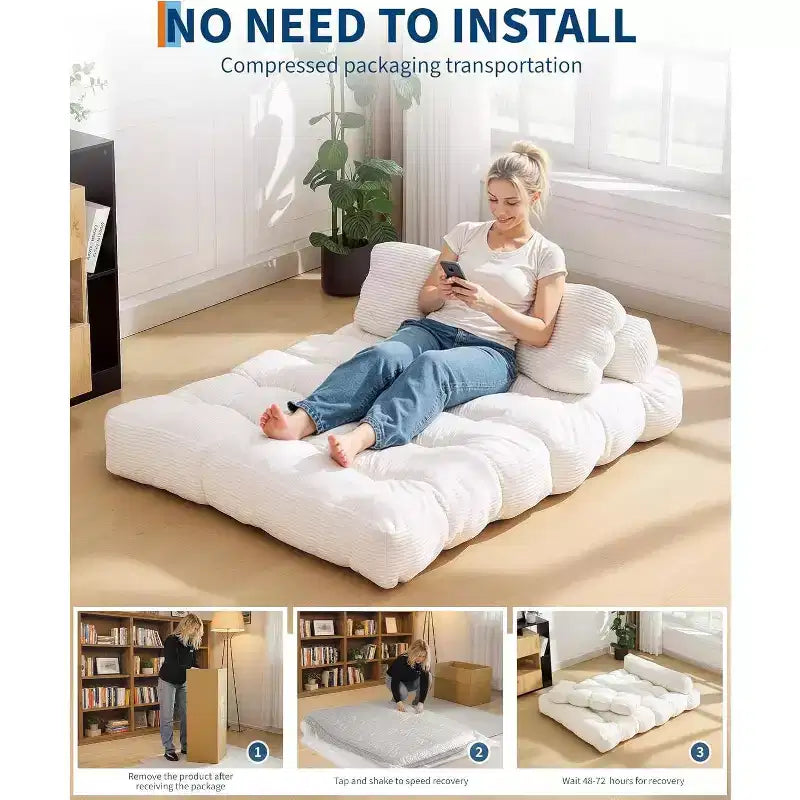 Garvee Divano Letto Sedia 3 in 1 Portatile Pieghevole Matrimoniale con Cuscino, Materasso e Schienale Pieghevole Convertibile, Divano da Terra Portatile