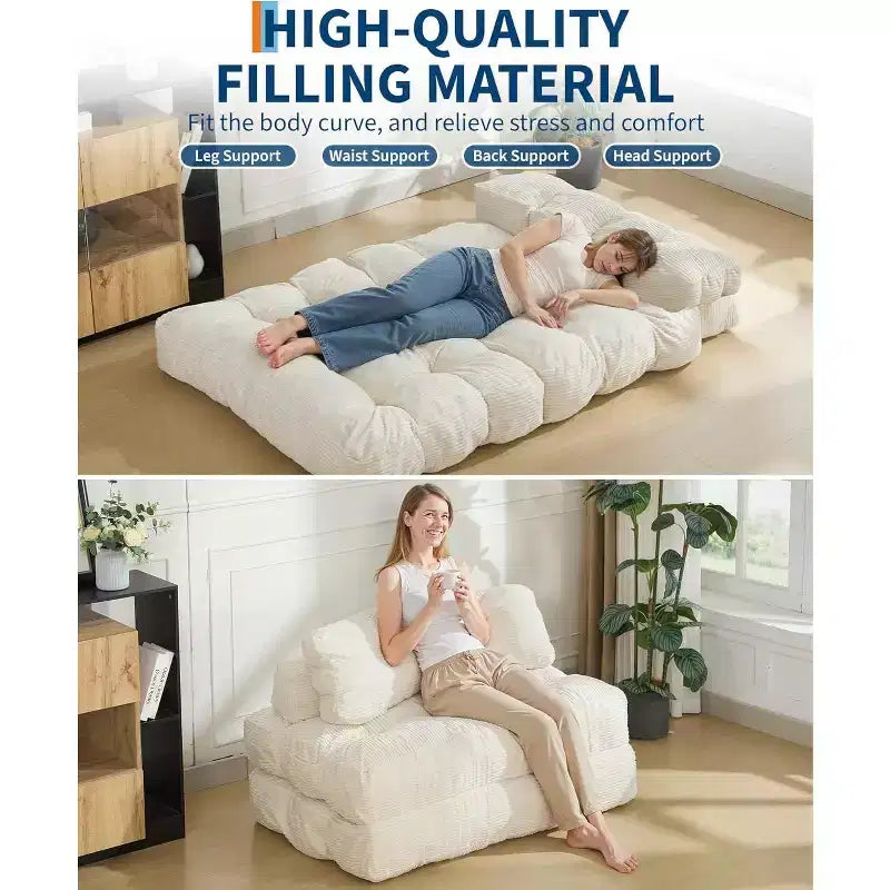 Garvee Divano Letto Sedia 3 in 1 Portatile Pieghevole Matrimoniale con Cuscino, Materasso e Schienale Pieghevole Convertibile, Divano da Terra Portatile