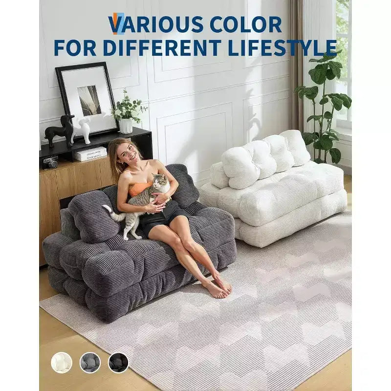 Garvee Divano Letto Sedia 3 in 1 Portatile Pieghevole Matrimoniale con Cuscino, Materasso e Schienale Pieghevole Convertibile, Divano da Terra Portatile