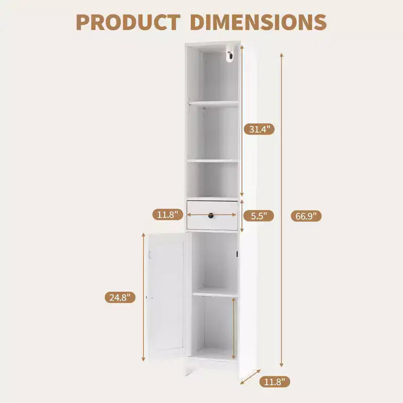 Tall Bathroom Storage Cabinet, Freestanding Tall Bathroom Organizer with 3-Tier Open Shelf & 2 Storage Cabinets