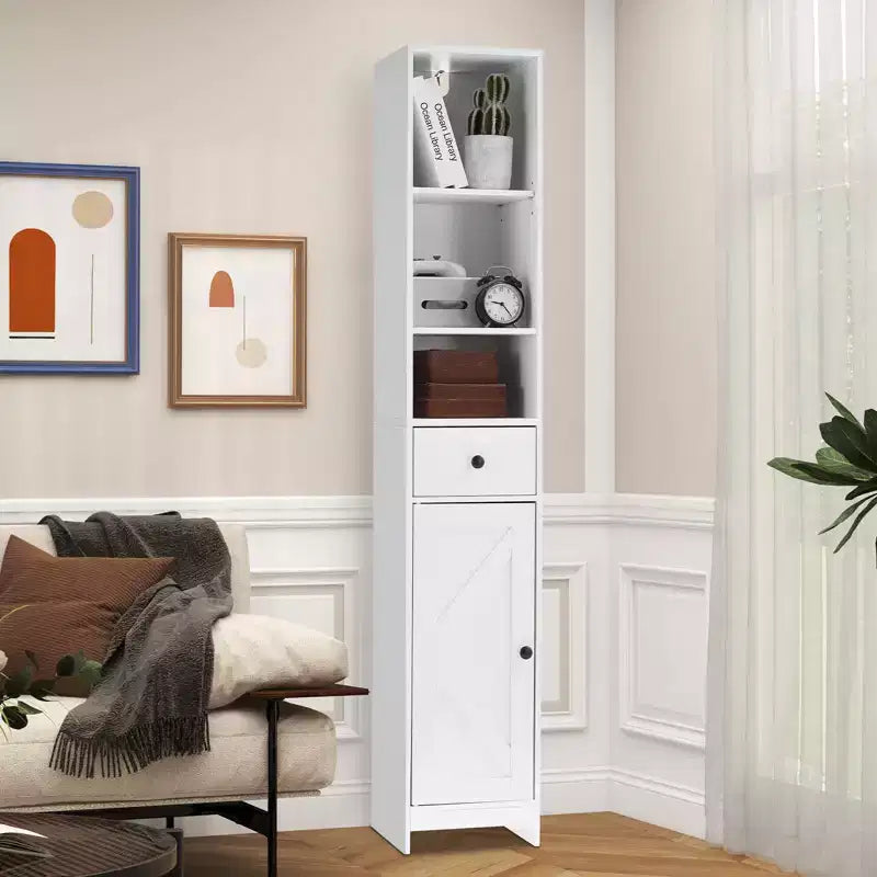 Mobiletto alto da bagno, Organizer alto da bagno autoportante con 3 ripiani aperti e 2 armadietti contenitori