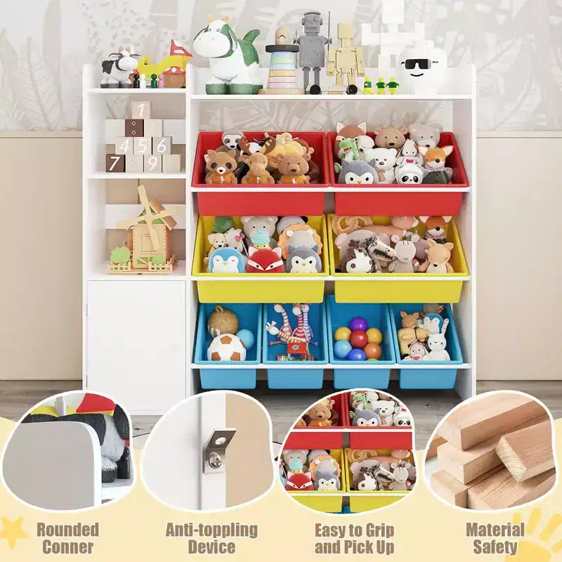 Organizzatore di giocattoli per bambini con 8 contenitori rimovibili, grande cesto dei giocattoli e libreria combinati per cameretta, asilo, aula per giocattoli e libri