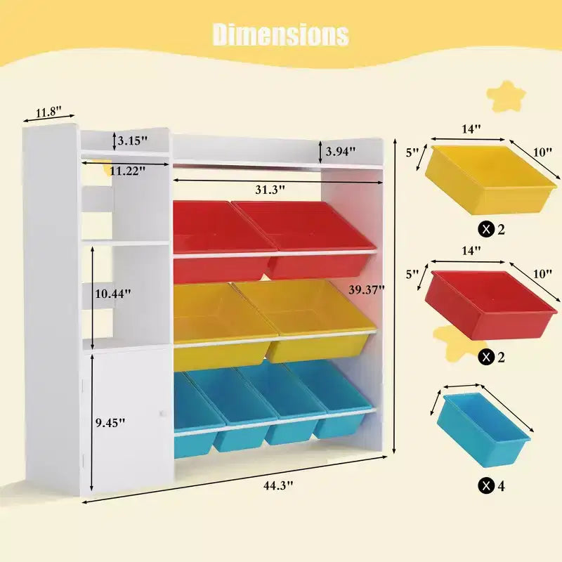 Organizzatore di giocattoli per bambini con 8 contenitori rimovibili, grande cesto dei giocattoli e libreria combinati per cameretta, asilo, aula per giocattoli e libri