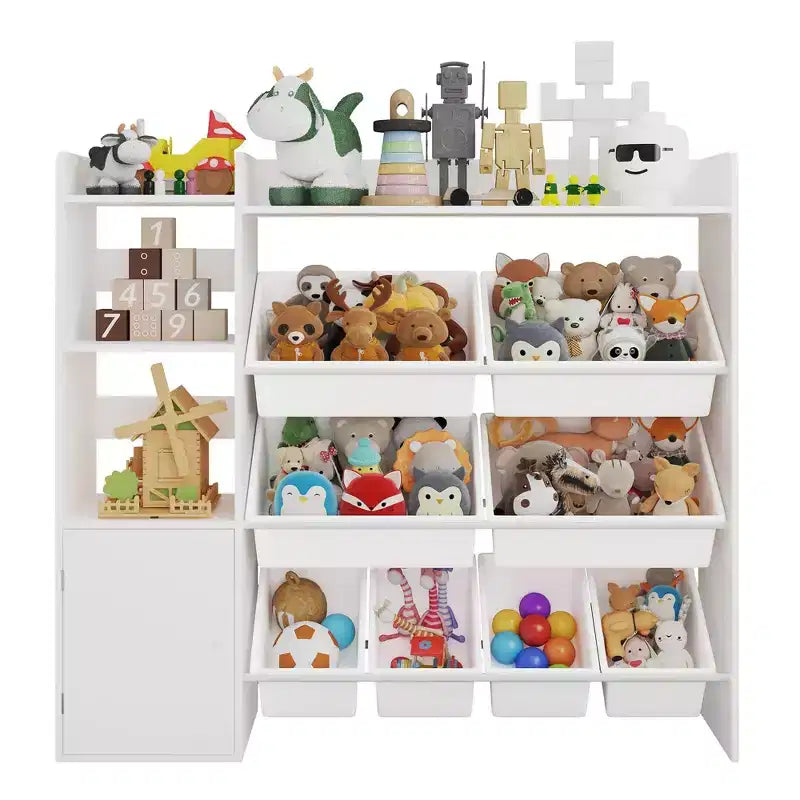 Organizzatore di giocattoli per bambini con 8 contenitori rimovibili, grande cesto dei giocattoli e libreria combinati per cameretta, asilo, aula per giocattoli e libri