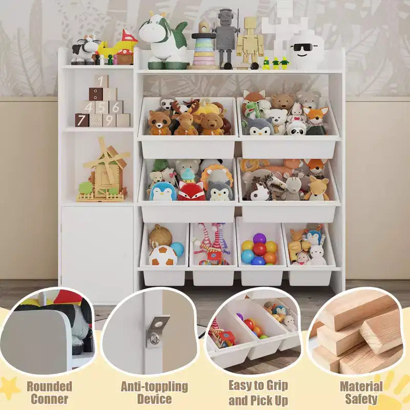 Organizzatore di giocattoli per bambini con 8 contenitori rimovibili, grande cesto dei giocattoli e libreria combinati per cameretta, asilo, aula per giocattoli e libri
