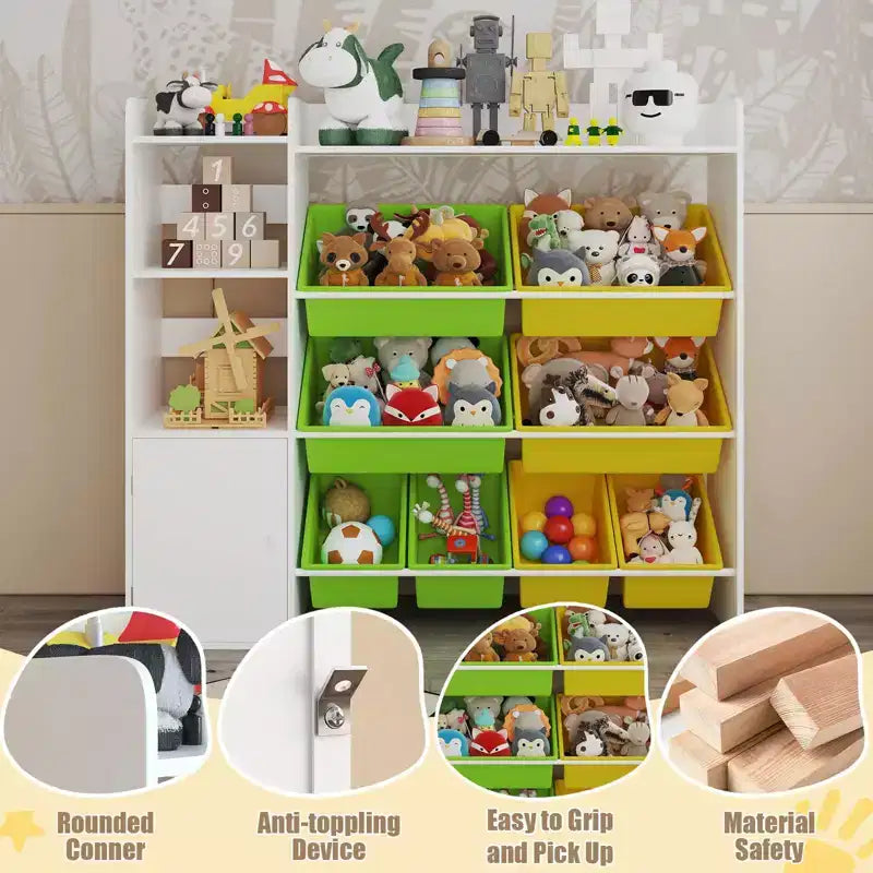 Organizzatore di giocattoli per bambini con 8 contenitori rimovibili, grande cesto dei giocattoli e libreria combinati per cameretta, asilo, aula per giocattoli e libri
