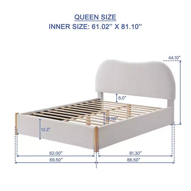 Okak Queen/Full Size Struttura Letto Matrimoniale/Doppia con Testiera Imbottita in Lino, Letto a Piattaforma Moderno Senza Necessità di Rete a Molle