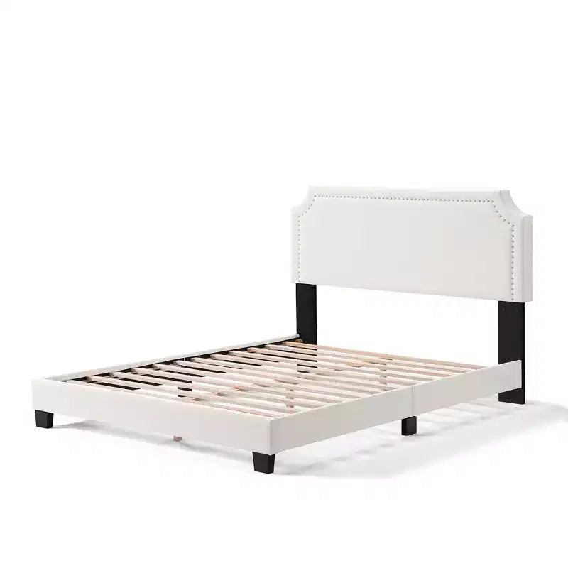 Okak Queen/Full Size Struttura Letto Matrimoniale/Doppia con Testiera Imbottita in Lino, Letto a Piattaforma Moderno Senza Necessità di Rete a Molle