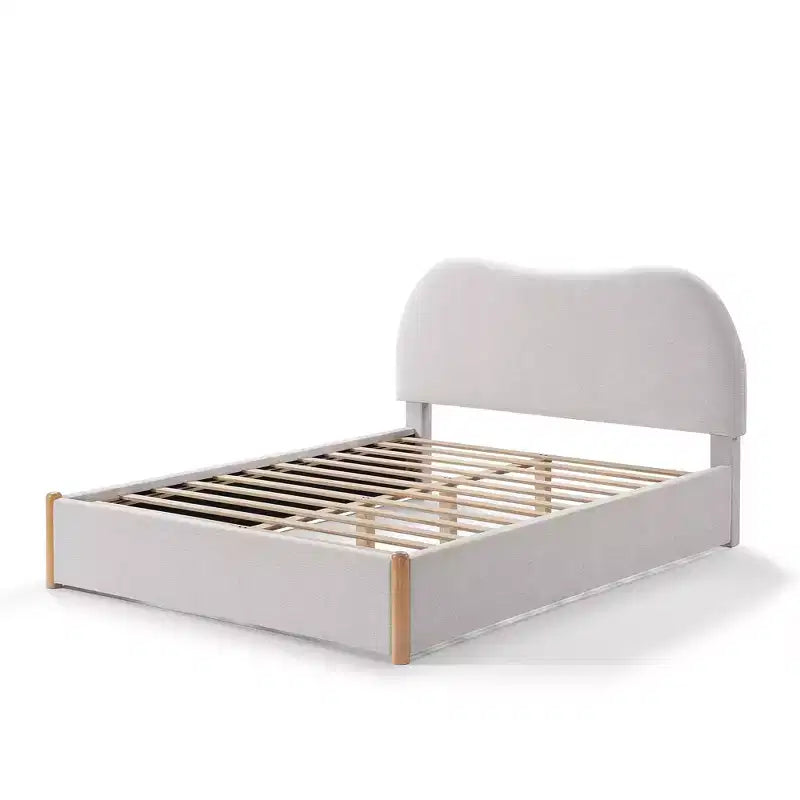 Okak Queen/Full Size Struttura Letto Matrimoniale/Doppia con Testiera Imbottita in Lino, Letto a Piattaforma Moderno Senza Necessità di Rete a Molle