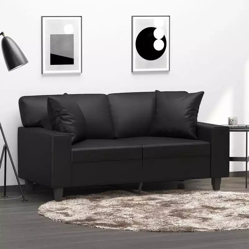 vidaXL Divano a 2 Posti con Cuscini Decorativi Ottomana Ecopelle Nera