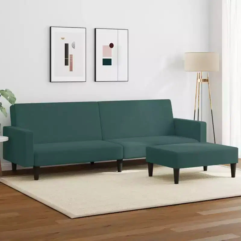 vidaXL Divano letto a 2 posti con poggiapiedi in velluto verde scuro