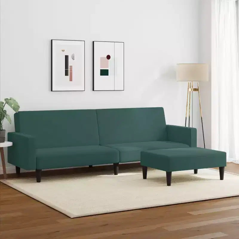 vidaXL Divano letto a 2 posti con poggiapiedi in velluto verde scuro