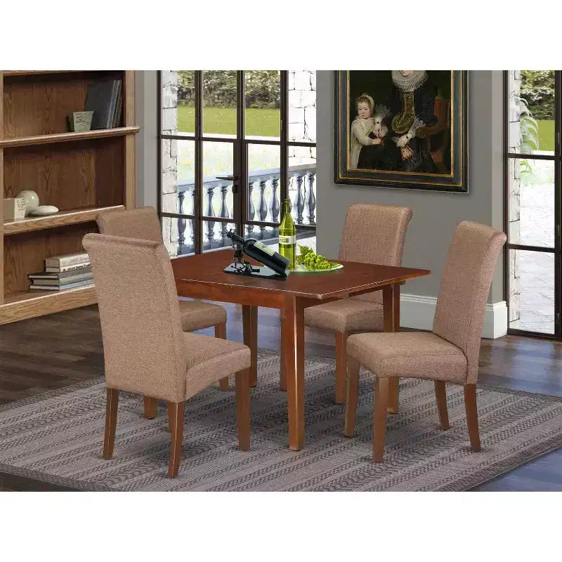 HomeStock Set da pranzo in 5 pezzi con ripiano in legno massello finitura mogano - Posti a sedere per 4 persone