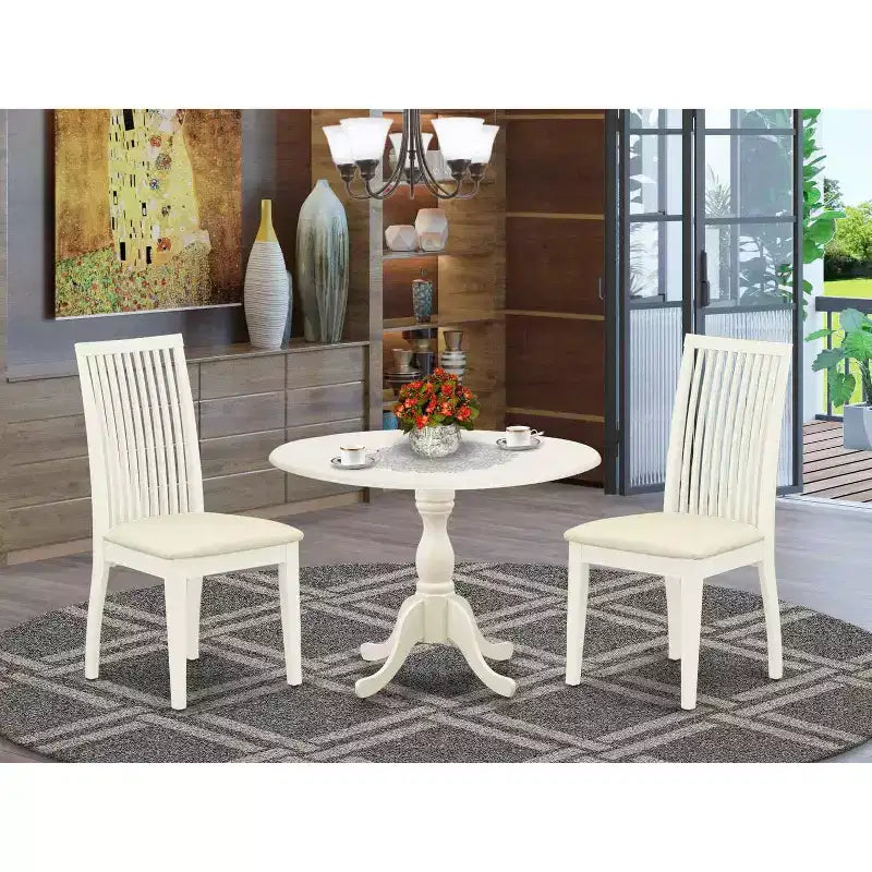 Set da pranzo 3 pezzi con piano in legno massello finitura lino bianco - 4 posti