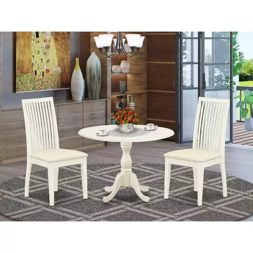 Set da pranzo 3 pezzi con piano in legno massello finitura lino bianco - 4 posti