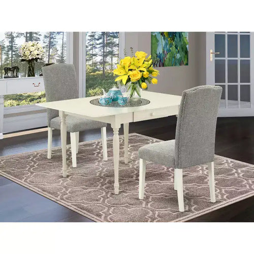 Set Tavolo da Pranzo a 3 Pezzi in Legno Massello con Finitura Lino Bianco