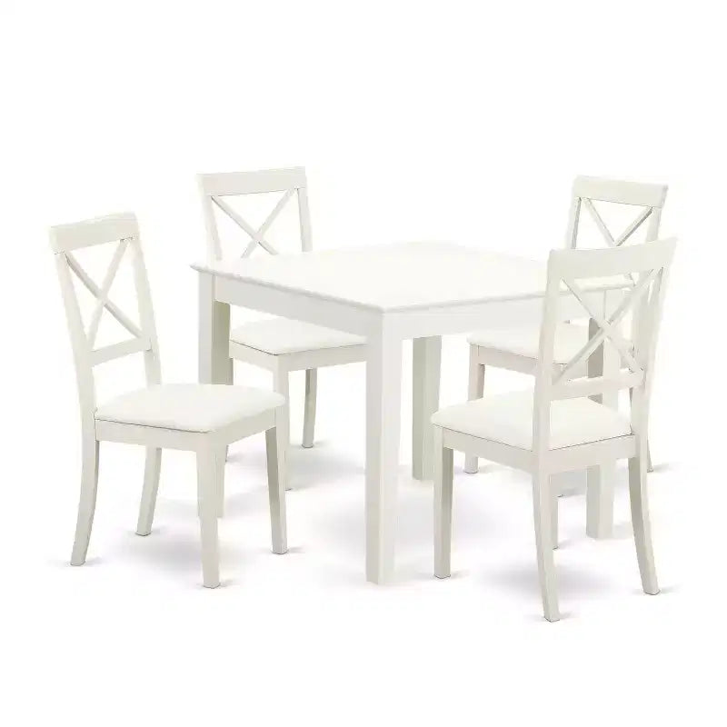 HomeStock 5-Pc Linen White Finish Solid Wood Top - Dining Room Set - Seats 4