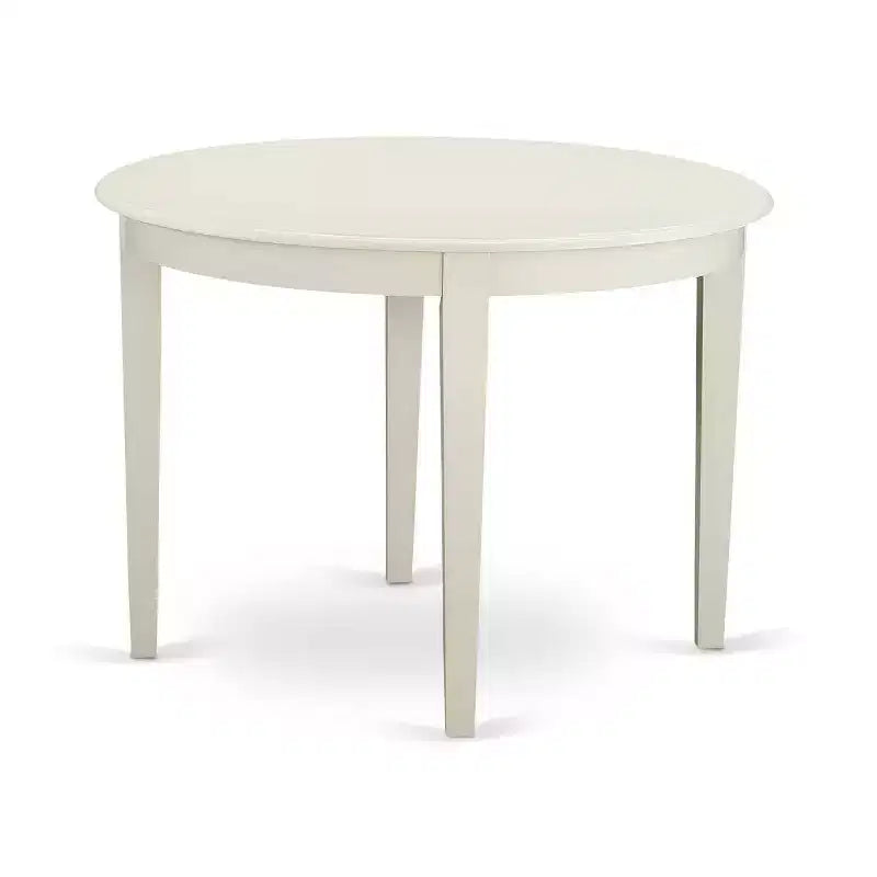 HomeStock Set sala da pranzo rotondo da 5 pezzi con parte superiore in legno massiccio bianco lino - 4 posti a sedere