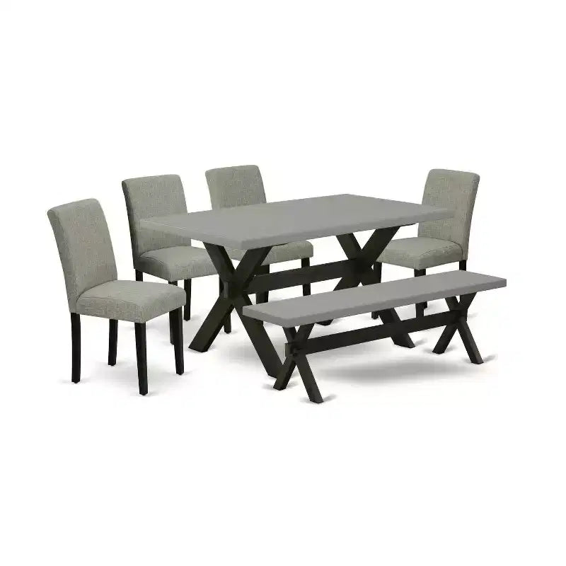 HomeStock 6-Pc Rectangle Natural Oak Finish Solid Wood Top Dining Table with 1-Bench, 4-Chairs