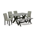 HomeStock 6-Pc Rectangle Natural Oak Finish Solid Wood Top Dining Table with 1-Bench, 4-Chairs