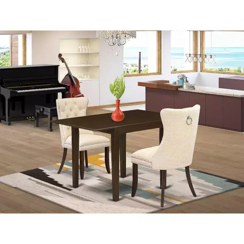 Set tavolo da pranzo HomeStock 3 pezzi in legno massello rettangolare con piano a ribalta finitura mogano