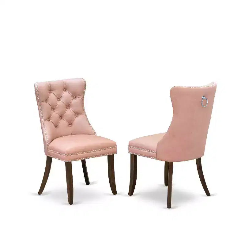 Set da pranzo 5 pezzi in legno massello con finitura noce antico - Top quadrato rivestito - 4 posti