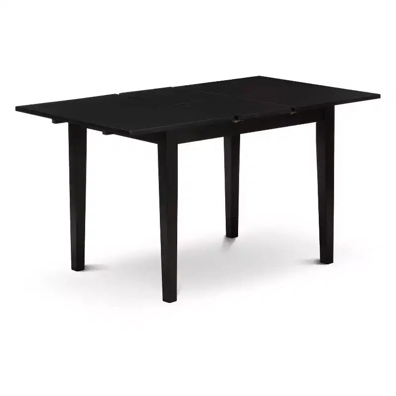 HomeStock Set da pranzo in 5 pezzi in legno massello nero, piano rettangolare, imbottito con bottoni, con prolunga a farfalla, 4 posti