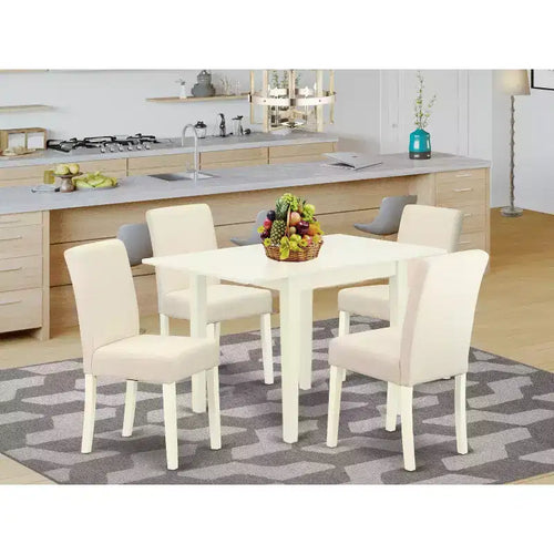 Set da pranzo in legno massello con top bianco lino, 5 pezzi (4 posti)
